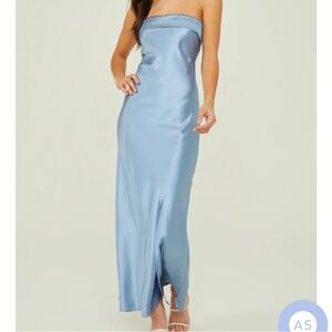 Altar'd State Strapless Satin Gown in Light Blue
